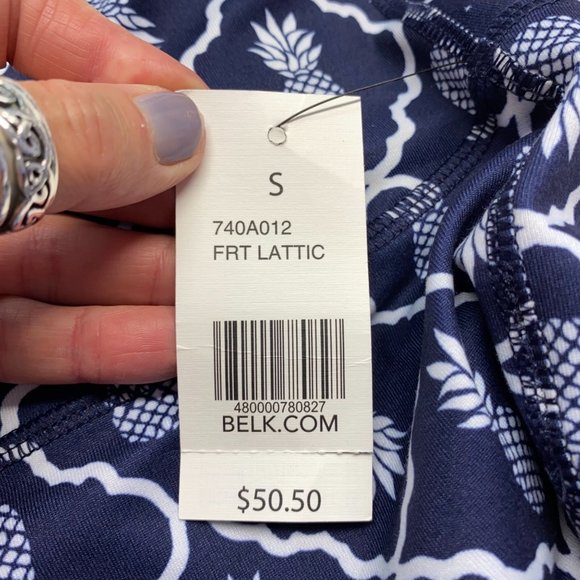 NEW CROWN & IVY SPORT Pineapple & Lattice Leggings Blue & White S - Picture 6 of 11